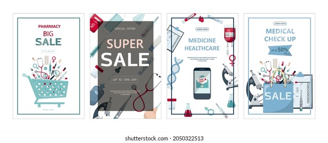Pancarta médica de vectores. Plantilla de farmacia para hospitales, publicidad, formación en farmacias. Protección sanitaria internacional, seguros.Medicina y cirugía.Vacunación, revisión médica en línea, atención médica