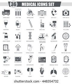 Vector Medical black icon set. Dark grey classic icon design for web