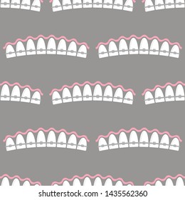 Vector Medical Braces Teeth. Dental Care Seamless Background. Orthodontic Treatment. Cartoon Opening Mouth.