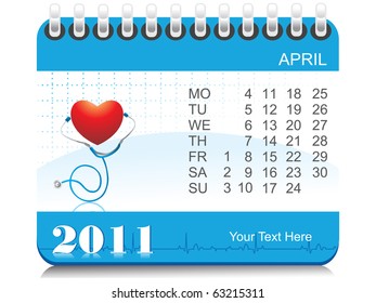 vector medical calender for april 2011