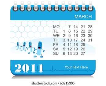 vector medical calender for march 2011