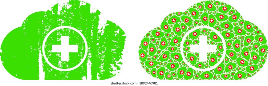 Vector medical cloud fractal is designed from repeating fractal medical cloud elements. Scratched medical cloud icon. Recursion collage from medical cloud.
