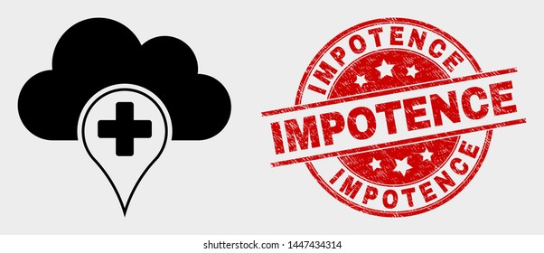 Vector medical cloud icon and Impotence seal. Red rounded distress seal with Impotence text. Vector combination for medical cloud in flat style. Black isolated medical cloud symbol.