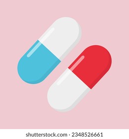 Vector medical colorful pills capsules. Isolated on pink background.	
