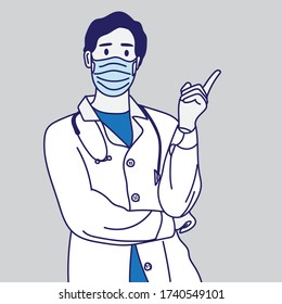 Vector of Medical doctor in white uniform doctor wears medical gloves, medical masks and and wearing corona virus concept
