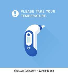 vector medical ear infrared digital thermometer / isolated, slogan, sign and icon template