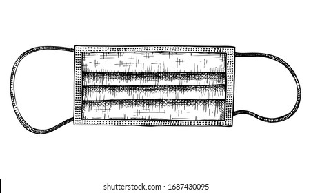Vector medical face mask sketch. Protection against corona virus and other infection. Hand drawn mask illustration in engraved style. Part of medical wear set. Medicine vintage outline.