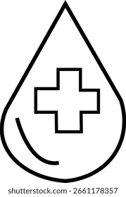 Vector medical featuring medical cross inside water drop icon outline. Scalable design suitable for various applications.