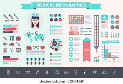 Vector Medical, Health Care, Hospital, Doctor Infographic Set With Icons, Charts, World Map. Modern Flat Design