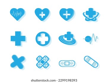 Vector medical and health icons, hospitals, doctor, medical supplies, needles, and masks