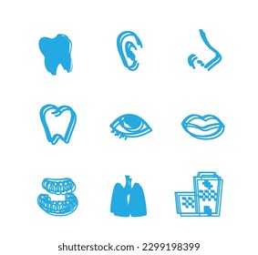 Vector medical and health icons, hospitals, doctor, medical supplies, needles, and masks