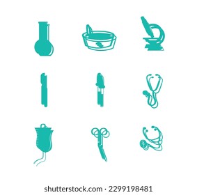 Vector medical and health icons, hospitals, doctor, medical supplies, needles, and masks