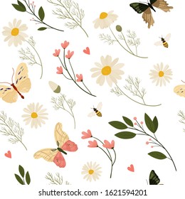 Vector medical herbs and plants seamless pattern. Vintage design with herbal flowers illustration. Design for herbal tea, natural cosmetics, perfume, health care products, homeopathy, aromatherapy.