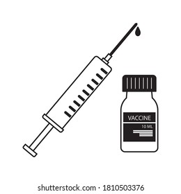 vector medical icon for pandemic vaccine ampoule and syringe. Image of covid-19 vaccine and syringe. Illustration of antiviral vaccine on white background