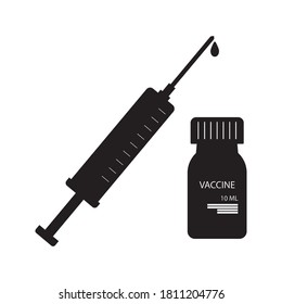 vector medical icon for pandemic vaccine ampoule and syringe. Image of covid-19 vaccine and syringe. Illustration of antiviral vaccine on white background