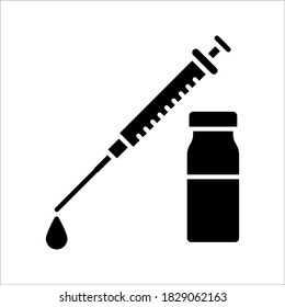 vector medical icon for pandemic vaccine ampoule and syringe. Image of covid-19 vaccine and syringe. Illustration of antiviral vaccine.