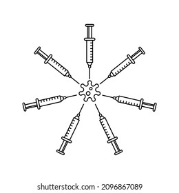 vector medical icon for pandemic vaccine ampoule and syringe. Image of covid-19 vaccine and syringe. Illustration of antiviral vaccine.