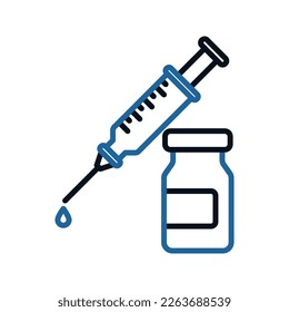 vector medical icon for pandemic vaccine ampoule and syringe. Image of covid-19 vaccine and syringe. Illustration of antiviral vaccine.