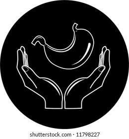Vector medical icon. Protection of stomach. Black and white. Simply change. In my portfolio there is version 4 in 1.