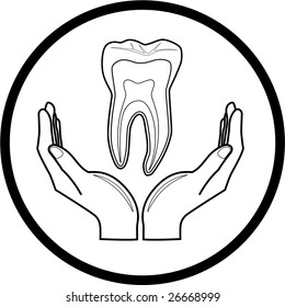 Vector medical icon. Protection of tooth. Black and white. Simply change.