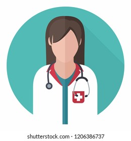 Vector medical icon woman doctor. Woman doctor in lab coat and with stethoscope. Illustration in flat style.