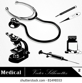 Vector medical icons. Black and white.