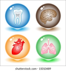 Vector medical icons. Color spheres set.