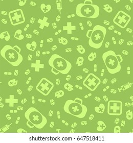 Vector Medical Icons Seamless Pattern on Green Background