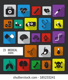 Vector Medical Icons Set in Flat Design with Long Shadows #1