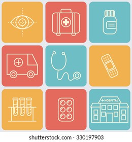 Vector Medical Icons Set. Simple line icons, thin contour 