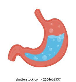 Vector Medical Illustration About Stomach Acid Isolated. Gastric Reflux, Stomach Acid. Splashes Of Water. Bloating