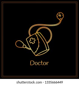 Vector medical illustration. Beautiful tonometer. Perfect pin, sign or symbol for medical student, doctor, clinic design. Shining gold color