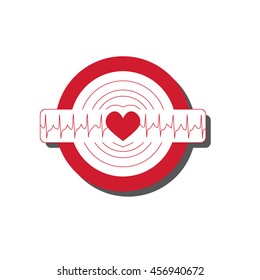 Vector medical illustration with emblem of tachycardia. Flat icon with symbol of extremely rapid heart rate. Icon for design information about heart trouble, panic attack, other diseases.