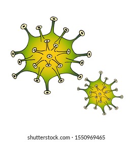 Vector medical illustration. Set of bacteria isolated on white.  Spikes and eyes. Unknown fantasy creature