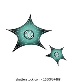 Vector medical illustration. Set of bacteria isolated on white. Star like with eyes. Unknown fantasy creature