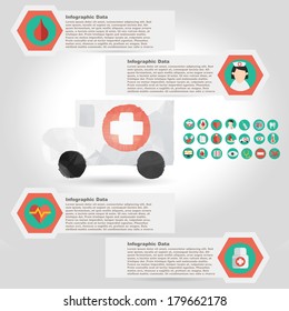 Vector medical infographic element with icon in crumpled paper 