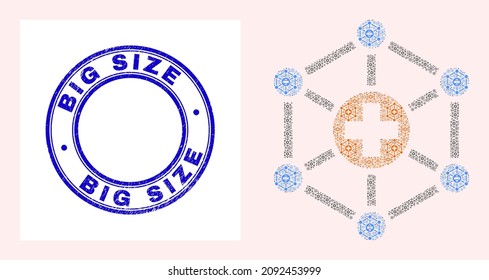 Vector medical links icon mosaic is designed of randomized self medical links items. Big Size scratched blue round stamp seal. Recursion mosaic from medical links icon.