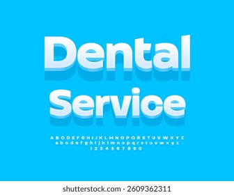 Vector Medical logo Dental Service. Modern 3D Alphabet Letters and Numbers set. Classic White Font