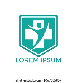 Vector medical logo, health protection logo, shield with cross isolated.