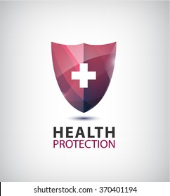 Vector Medical Logo, Health Protection Logo, Shield With Cross Isolated. 