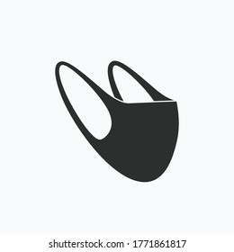 Vector medical mask isolated on white background. Black flat silhouette of medical mask.