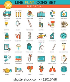 Vector Medical Medicine flat line icon set. Modern medical elegant style design for web.
