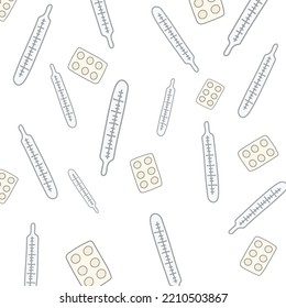 patrón médico vectorial de termómetros y pastillas