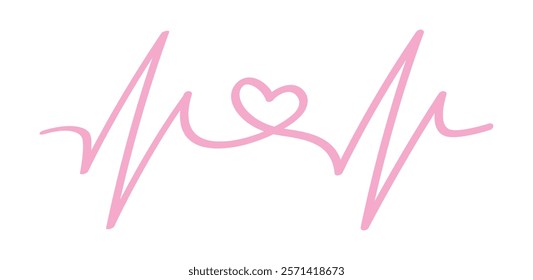 Vector medical pulse with heart symbol I love you. Isolated on white background.