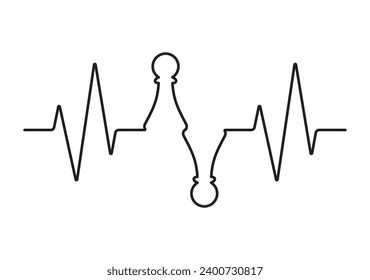 Vector medical pulse line with chess king and queen image. White background.