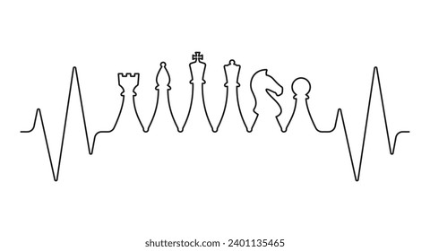 Vector medical pulse line with chess figures image. White background.