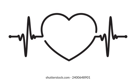 Línea de pulso médico vectorial con la imagen de un corazón. Fondo blanco.