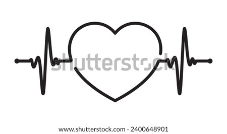 Vector medical pulse line with a picture of a heart. White background.