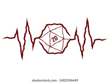 Línea de pulso médico vectorial con el símbolo de 20 cubos de doble cara. Juegos de mesa. Fondo blanco.