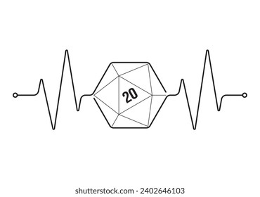 Vector medical pulse line with symbol of 20 double sided cubes. Board Games. White background.